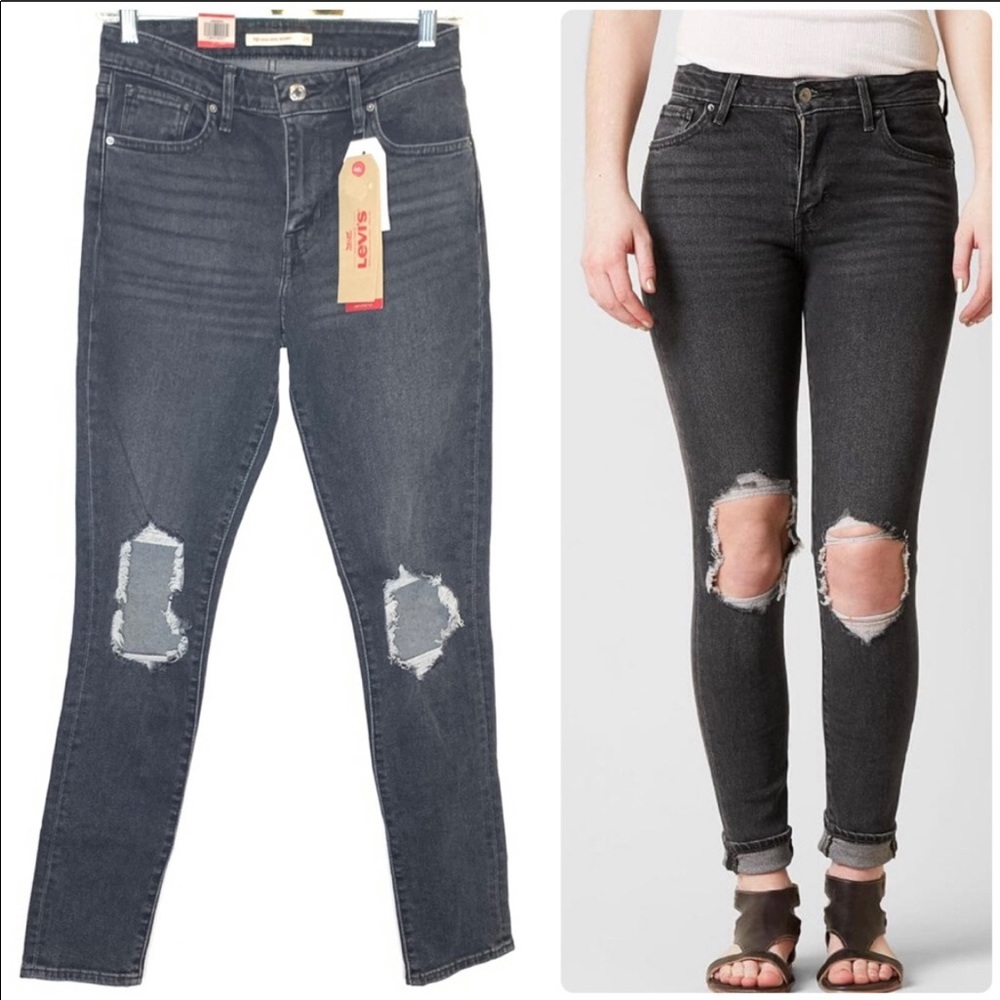 Distressed High Rise Levi’s in grey